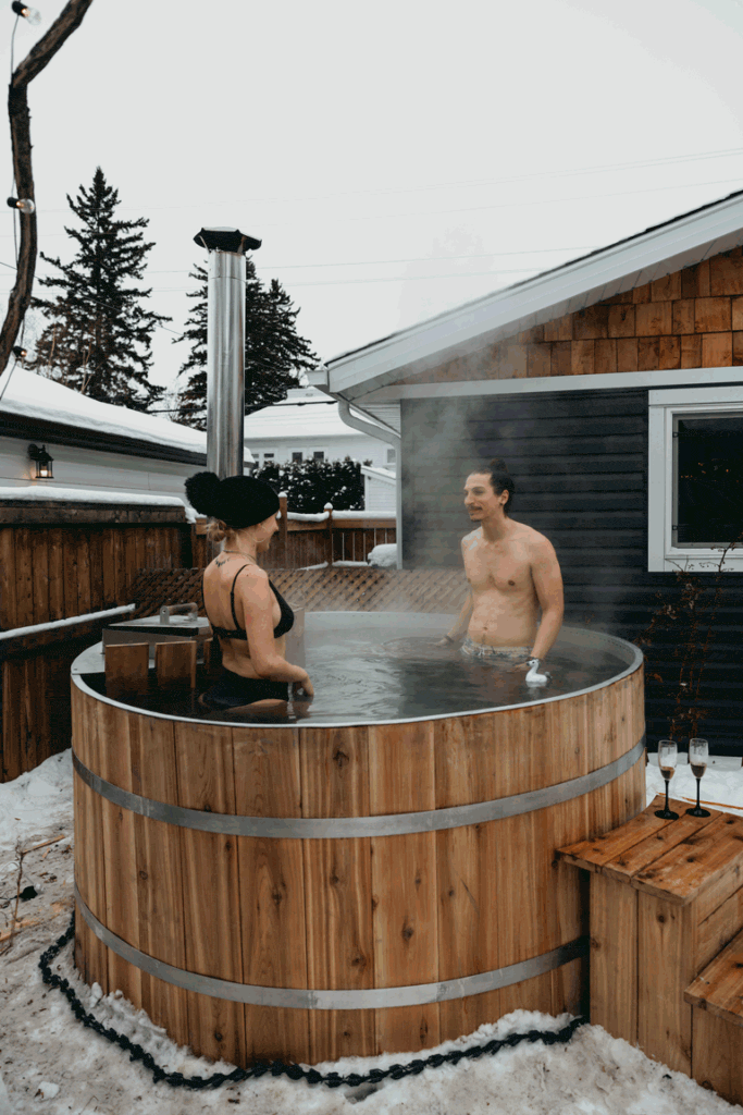 couple enjoying the hot tub on their elopement day