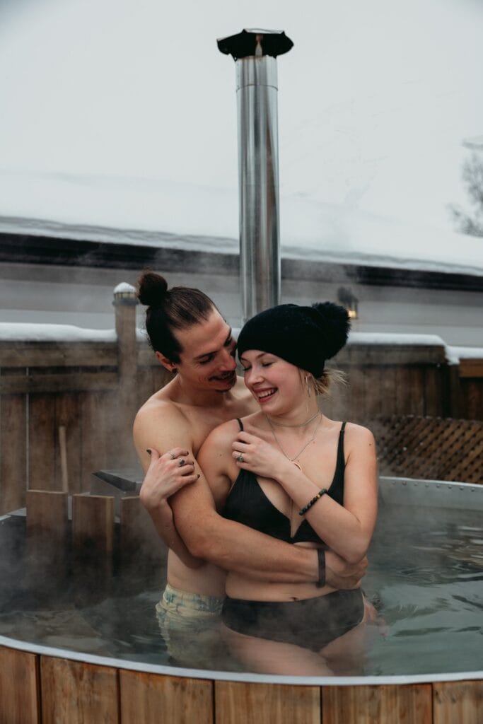couple enjoying the hot tub on their elopement day