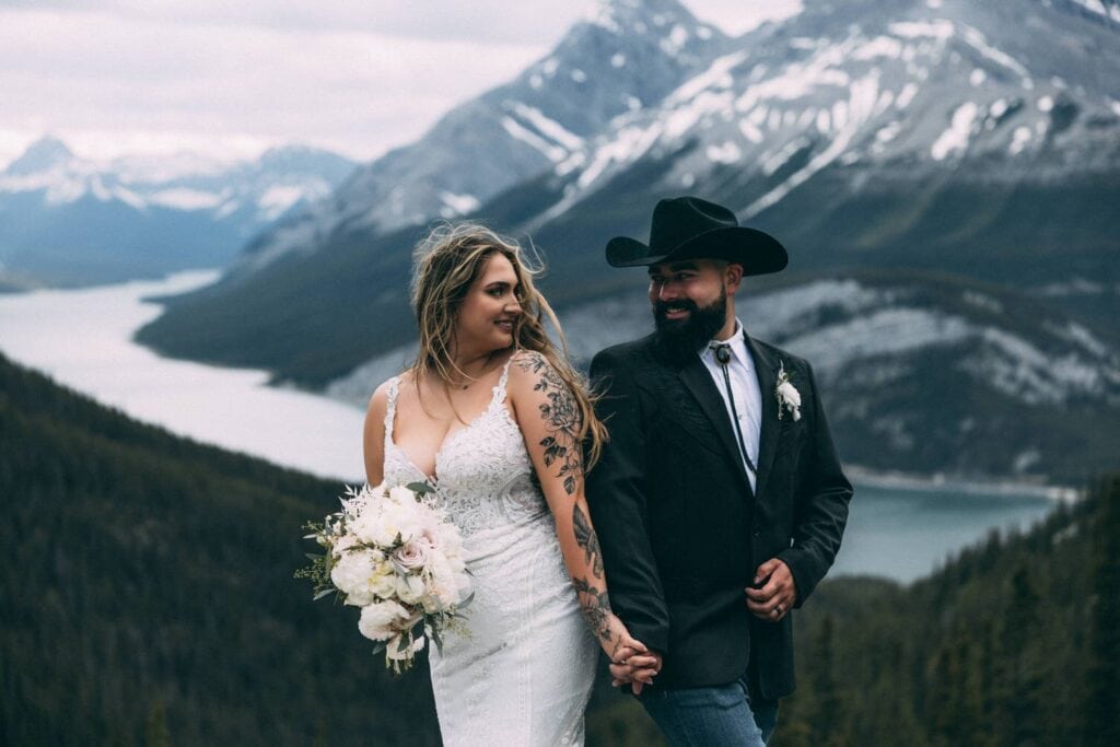 couple eloping in banff national park at west wind pass