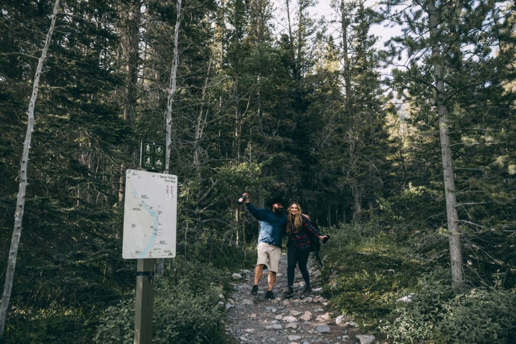 couple at the end of the trail in the kananaskis