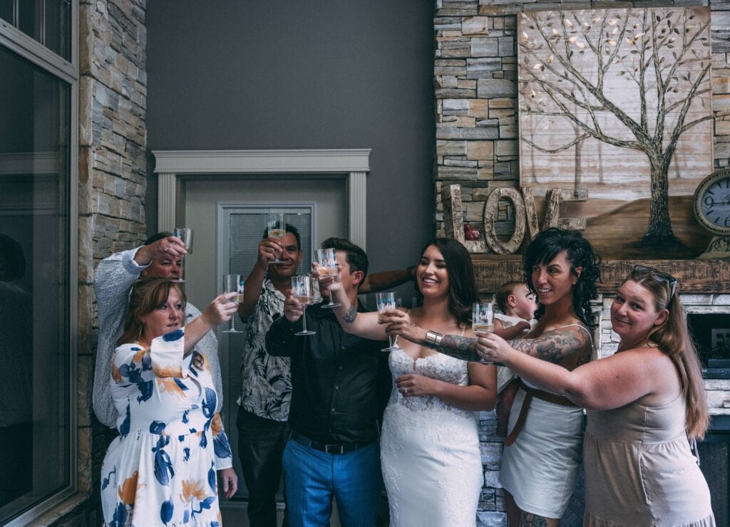family celebrating the couple getting married