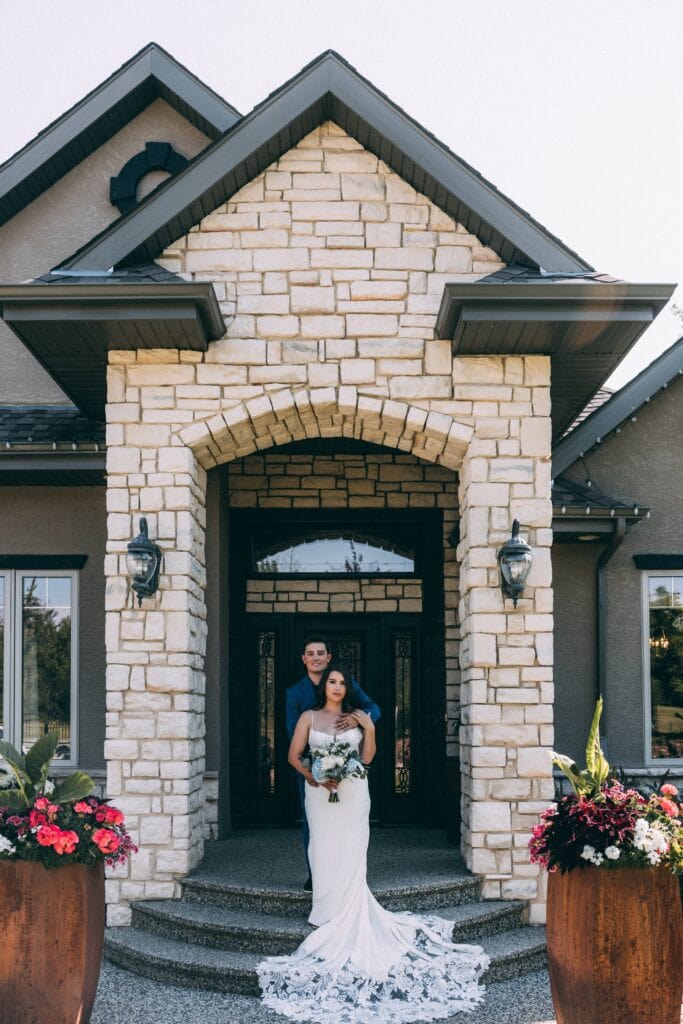wedding portraits outside house 