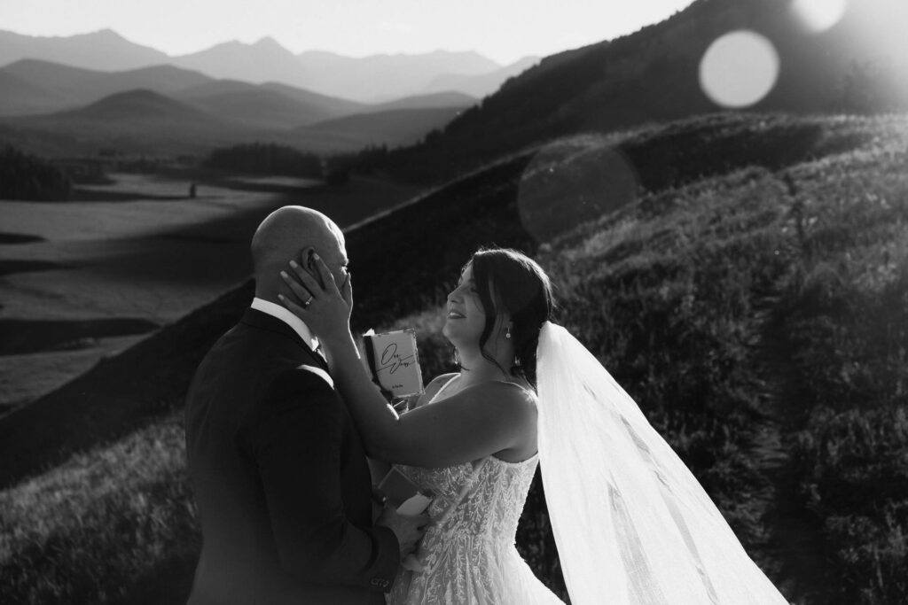couple reading their vows 