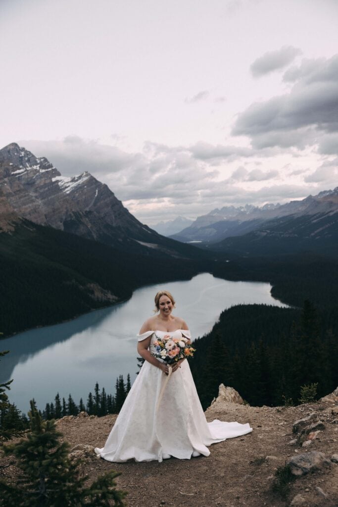 bridal portraits at peyto lake in banff national park