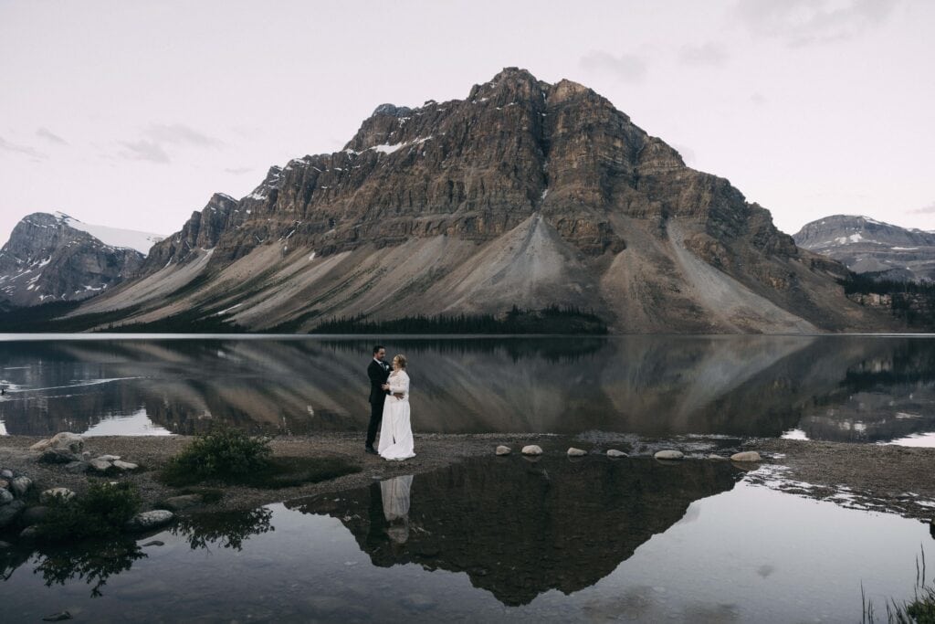 bridal portrait reflection in banff national park