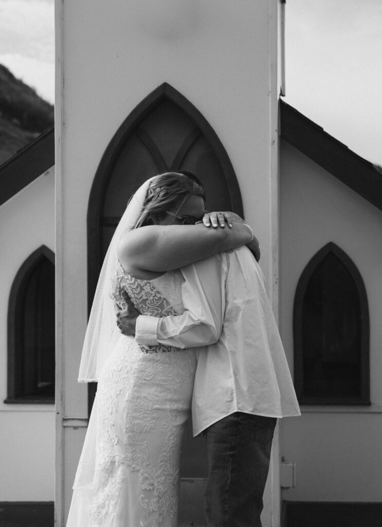Elopement ceremony at The Little Church in Drumheller