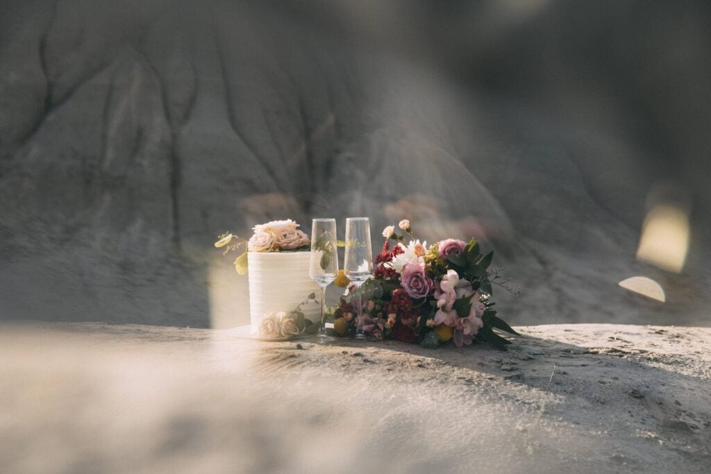 Cake and champagne celebration at Drumheller Hoodoos