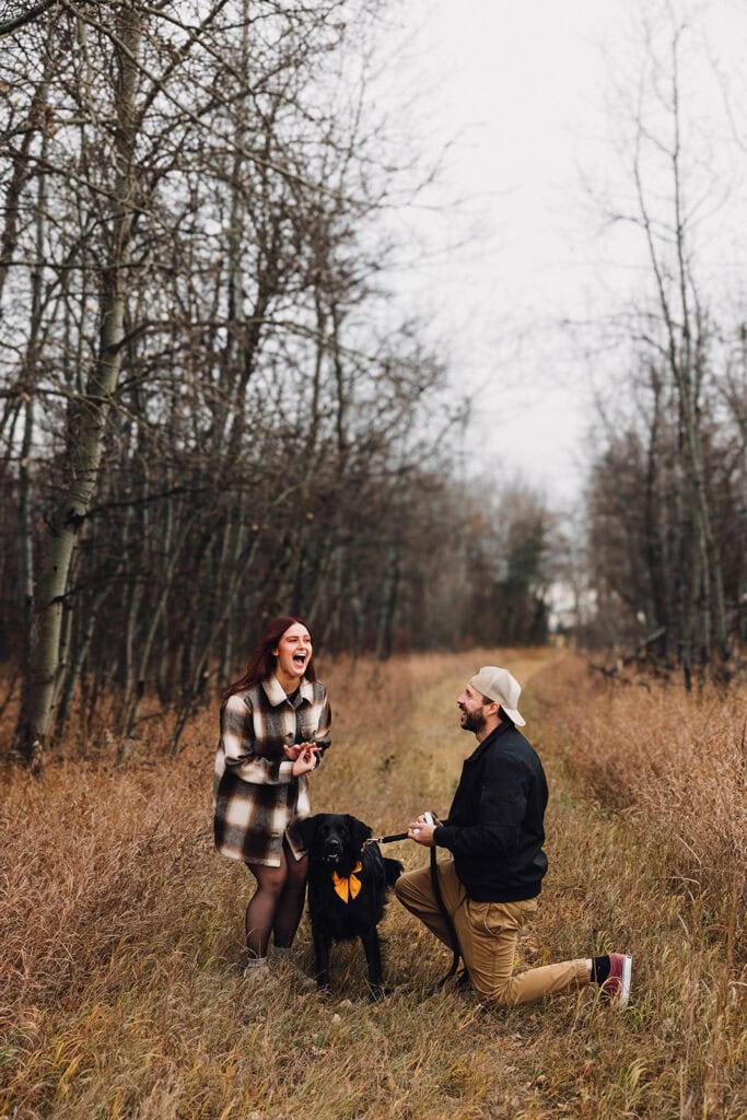 excited reaction of girl during proposal